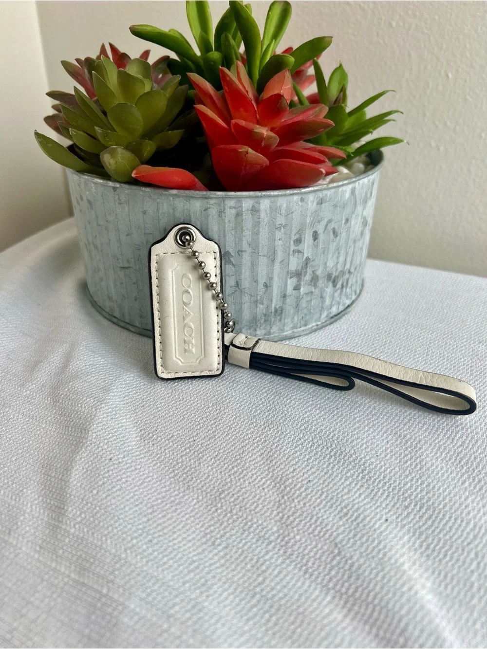Coach White Leather Hang Tag and Loop Set